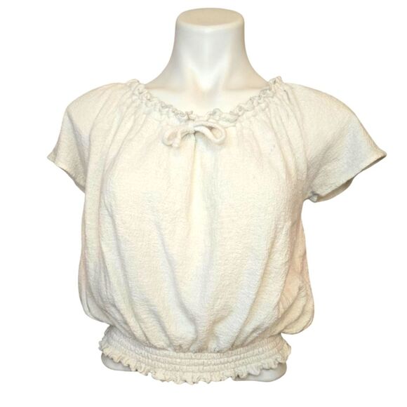 Madewell Texture & Thread Drawstring Top Smocked Round Neck Cotton Size XS - Picture 2 of 13